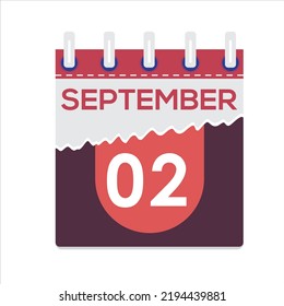 September 02. Vector flat daily calendar icon. Date and time, day, month. Holiday. Season. White Background