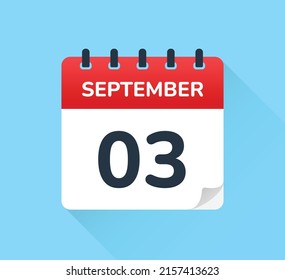 September 03, three of the month. Vector flat design of daily calendar icon. Date and day of the year.