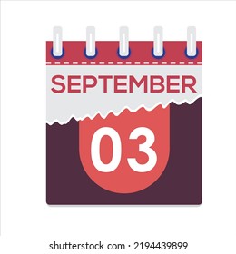 September 03. Vector flat daily calendar icon. Date and time, day, month. Holiday. Season. White Background