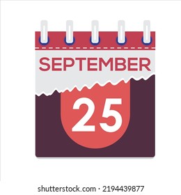 Septiembre 07. Icono de calendario diario plano vectorial. Fecha y hora, día, mes. Vacaciones. Temporada. Fondo blanco