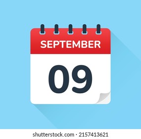 September 09 - Calendar icon with day and month isolated on blue background.