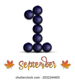 September 1 from bowling balls. Pattern for design poster, logo, emblem, label, banner, icon on an isolated background. Holidays in September. Vector illustration