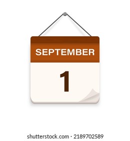 1 de septiembre, icono del calendario con sombra. Día, mes. Ilustración vectorial plana.