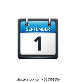 September 1. Calendar icon.Vector illustration,flat style.Month and date.Sunday,Monday,Tuesday,Wednesday,Thursday,Friday,Saturday.Week,weekend,red letter day. 2017,2018 year.Holidays.