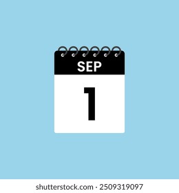 Recordatorio del calendario del 1 de septiembre. 1 de septiembre Fecha Mes calendario icono de diseño de Plantilla.