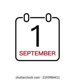 September 1 date on the calendar, vector line stroke icon for user interface. Calendar with date, vector illustration.