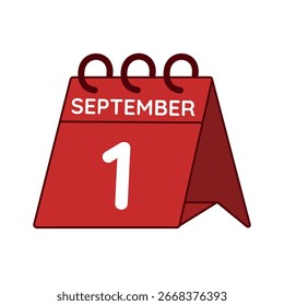 September 1 Schreibtisch Kalender Vektor auf weißem Hintergrund
Vektor roter Kalender, flaches Symbol