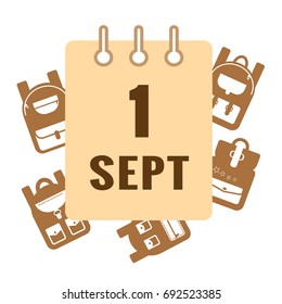 September 1 st calendar colored icon with backpacks. Back to school. Vector illustration