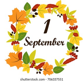 September 1 text on the background of leaves