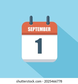 September 1. Vector flat daily square calendar icon. Date and time, day, month. Holiday. Season.
