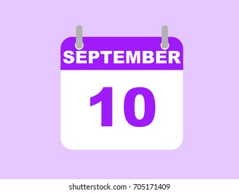 September 10, 2017. September day calendar icon on the purple background.
Vector flat illustration. September/ calendar/ vector/ image