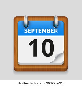 September 10 blue daily realistic calendar with wooden frame icon date vector image