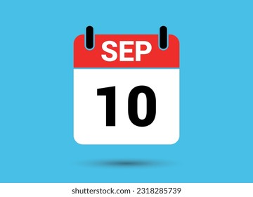 Septiembre 10 Fecha Calendario Icono plano Día 10 Ilustración vectorial