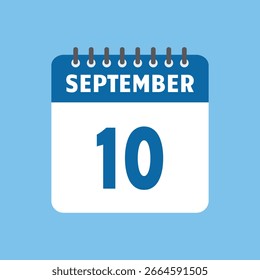 september 10 calendar icon Vector page month design