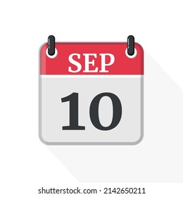 September 10 Calendar Icon. Calendar Icon with white background. Flat style. Date, day and month.