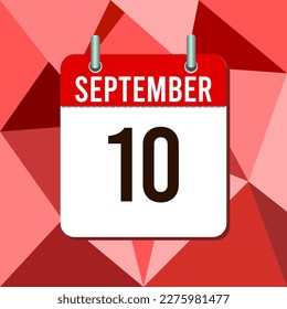 September 10, calendar vector illustration, isoleted on colorful monochromatic triangles background