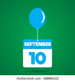 September 10 date of month calender icon with balloon in the air