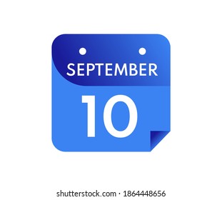 September 10 Date on a Single Day Calendar in Flat Style, 10 September calendar icon