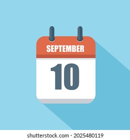 10 de septiembre. Icono de calendario cuadrado diario de vectores. Fecha y hora, día, mes. Vacaciones. Temporada.