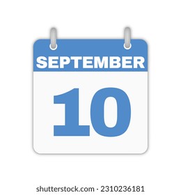 September 10th calendar leaf. September 10 calendar icon calendar page vector illustration