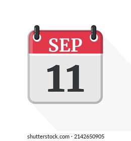 September 11 Calendar Icon. Calendar Icon with white background. Flat style. Date, day and month.