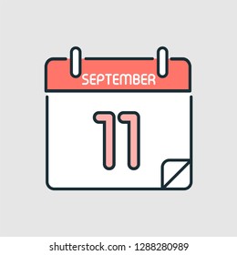 September 11. Flat icon calendar isolated on gray background. Vector illustration.