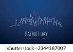 September 11 New York City Skyline banner. We will never forget. Patriot Day in blue background.