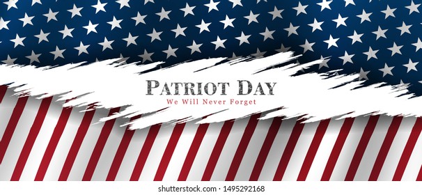 September 11, patriot day background, we will never forget, united states flag posters, modern design template vector illustration