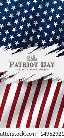 September 11, patriot day background, we will never forget, united states flag posters, modern design for social media story template vector illustration