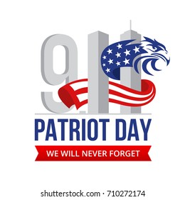 September 11, United States Of America Patriot Day We will Never Forget Card Illustration