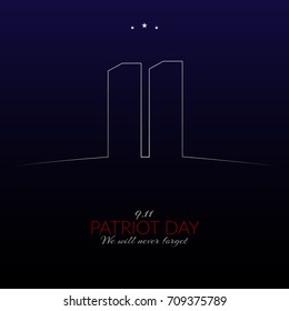 September 11 in the USA Patriot Day Memorial Day on a dark background
Silhouette of twin towers Vector