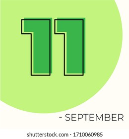 September 11th Modern calendar isolated on white background. Vector illustration. Green colors 
