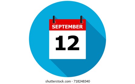 september 12 blue calendar vector flat icon with long shadow