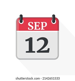 September 12 Calendar Icon. Calendar Icon with white background. Flat style. Date, day and month.