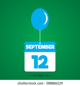 September 12 date of month calender icon with balloon in the air