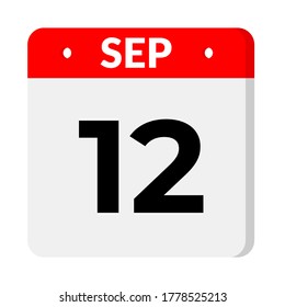 september 12 flat calendar icon with shadow