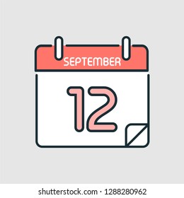 September 12. Flat icon calendar isolated on gray background. Vector illustration.