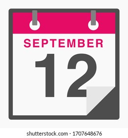 Calendario de iconos planos del 12 de septiembre aislado en fondo blanco. Ilustración del vector