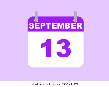 September 13, 2017. September day calendar icon on the purple background.
Vector flat illustration. September/ calendar/ vector/ image