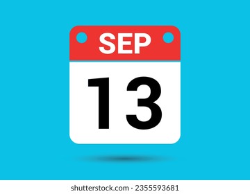 13 de septiembre Fecha del calendario Icono plano Día 13 Ilustración vectorial