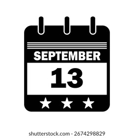 Icono de fecha del calendario del 13 de septiembre. Ilustración vectorial