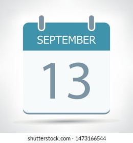 September 13 - Calendar Icon - Calendar flat design template - Business vector illustration.