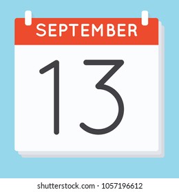 September 13. Calendar icon. Vector illustration in flat design isolated in blue background. Date and time, day, month.
