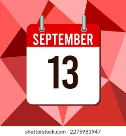 13 de septiembre, ilustración vectorial de calendario, aislada en el fondo de triángulos monocromáticos coloridos