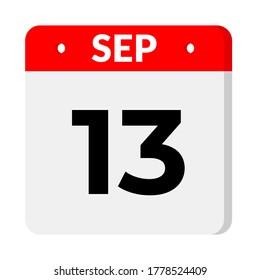 september 13 flat calendar icon with shadow