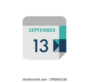 September 13 flat daily calendar date, 13 September Single Day Calendar  Icon