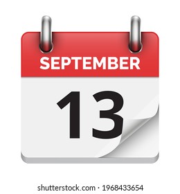 13. September flach-tägliche realistische Kalendersymbol Datum Vektorbild