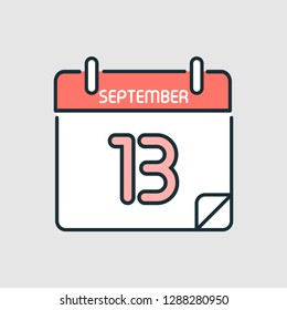 September 13. Flat icon calendar isolated on gray background. Vector illustration.