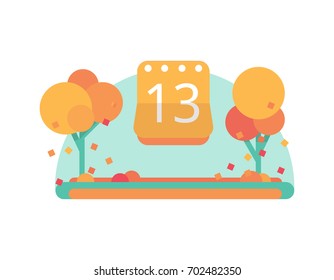 September 13 or October on the calendar. Vector flat design.
