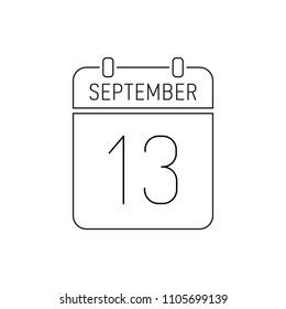 September 13. Special date of the calendar. Thin line icon. Deadline. Holiday. School time. Autumn